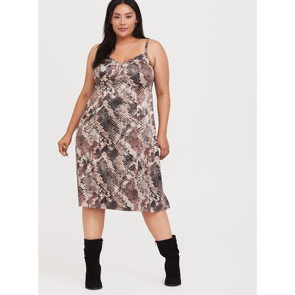 NWT Torrid Midi Satin Silky Slip Dress SZ 3X (22-24) Tan Snake Print Dress NEW - Picture 1 of 16